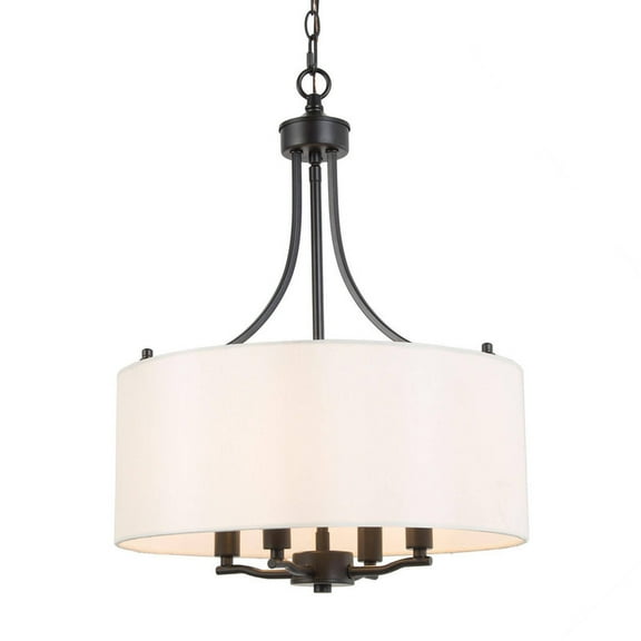 LNC 16-in Black Drum Pendant Light with Linen Shade, Adjustable for Dining & Entryway