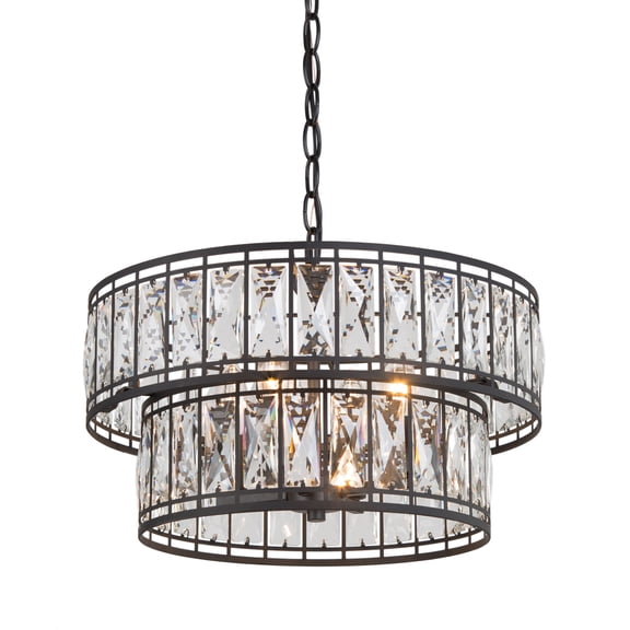 LNC 4-Light Modern Crystal Chandelier for Foyer Matte Black Finish