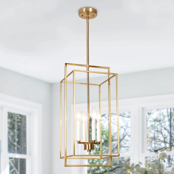 LNC 4-Light Polished Gold and White Candle Modern Linear Hanging Kitchen Island Light