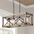 thumbnail image 1 of LNC 4 Lights Antique Black and Brown Wood Farmhouse Linear Rectangular Chandelier for Kitchen Island, 1 of 11