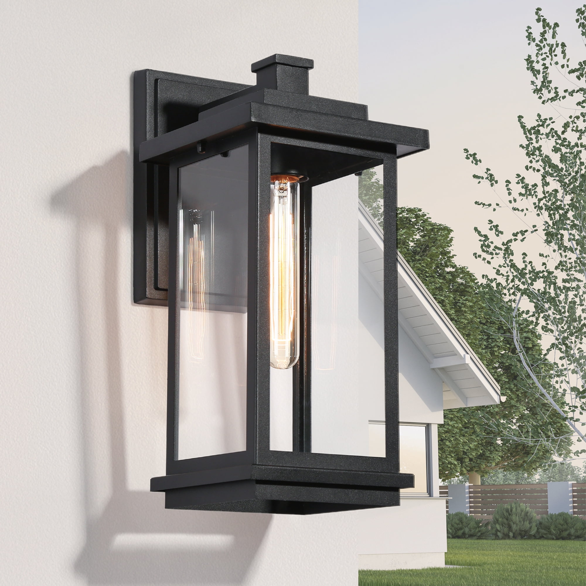 Matte Black and Gold Wall Sconce with Crackled Glass Shade