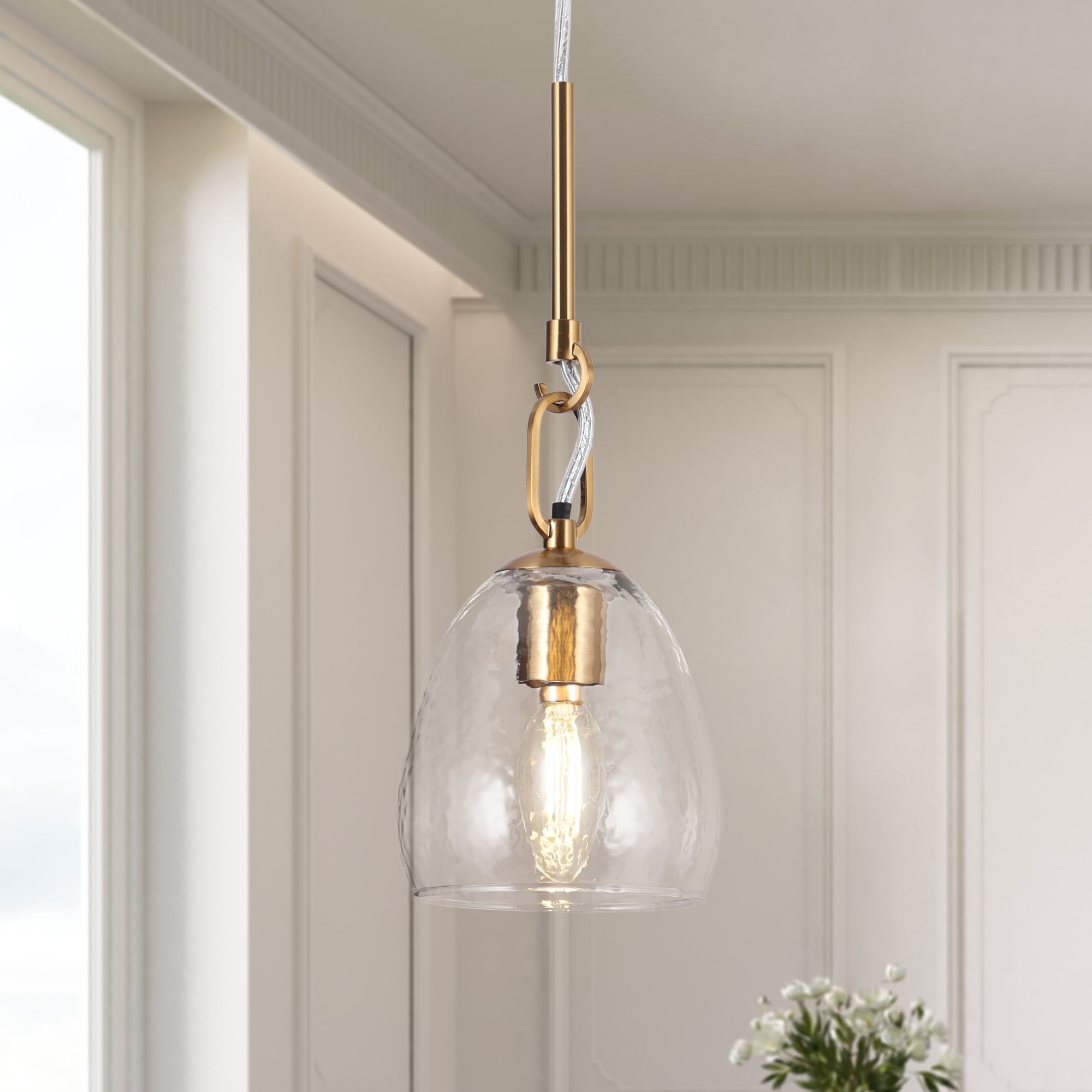 LNC Modern Mini Pendant with Polished Gold and Textured Glass Dome, Kitchen Island Light