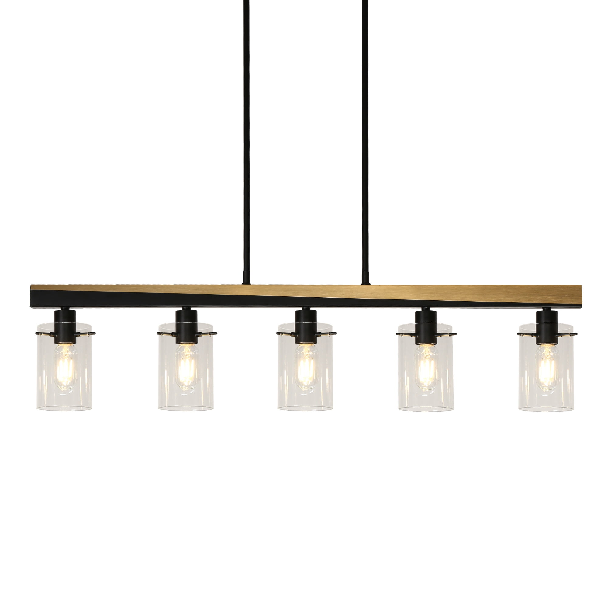LNC 5-Light Black and Gold Large Linear Pendant with Clear Glass for Kitchen Island