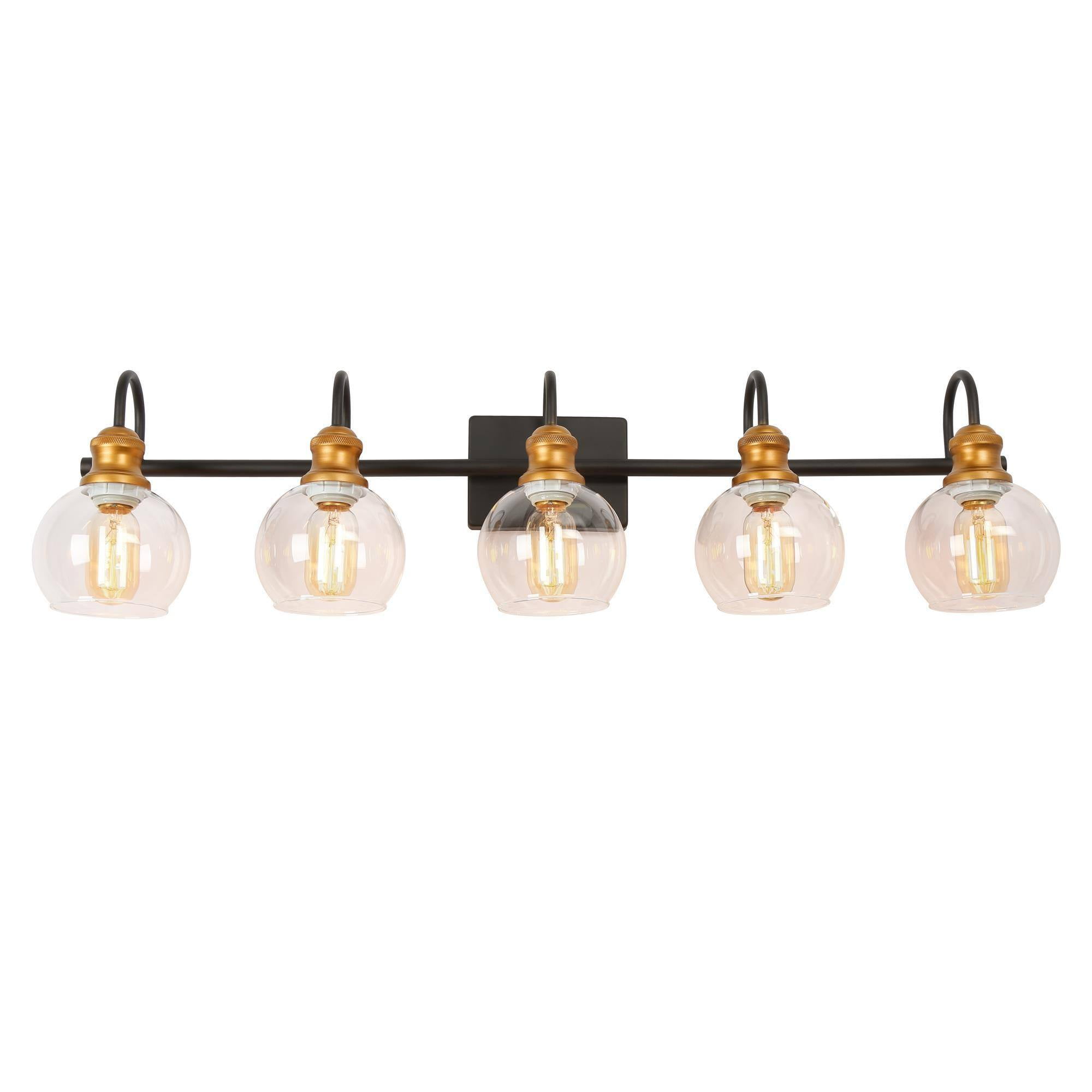 LNC 5-Light Black Round Clear Glass Modern Bathroom Vanity Lighting Fixutre,35.5"Lx9"Hx7"D