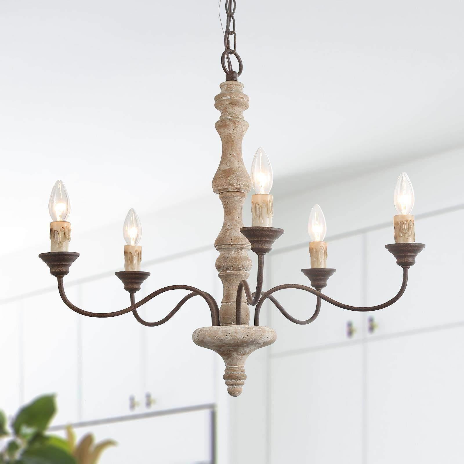 LNC 5-Light Farmhouse Bronze Candle Style  Antique Wood Chandelier