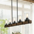 thumbnail image 1 of LNC 5-Light Farmhouse Chandelier with Seeded Glass,Matte Black and Brown Wood Tone, 1 of 12