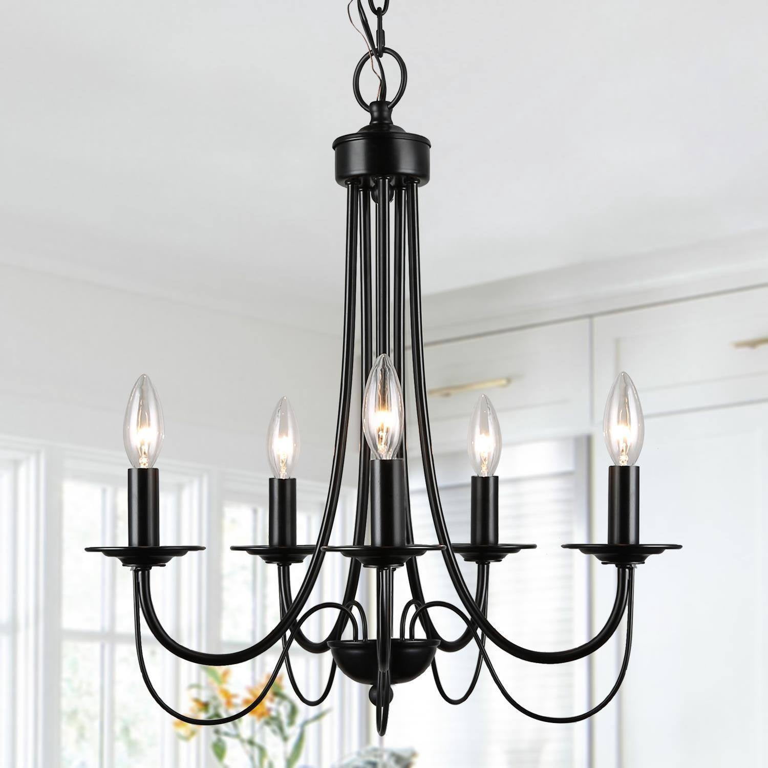 LNC 5-Light French Country Chandelier Kitchen Island Light,Matte Black