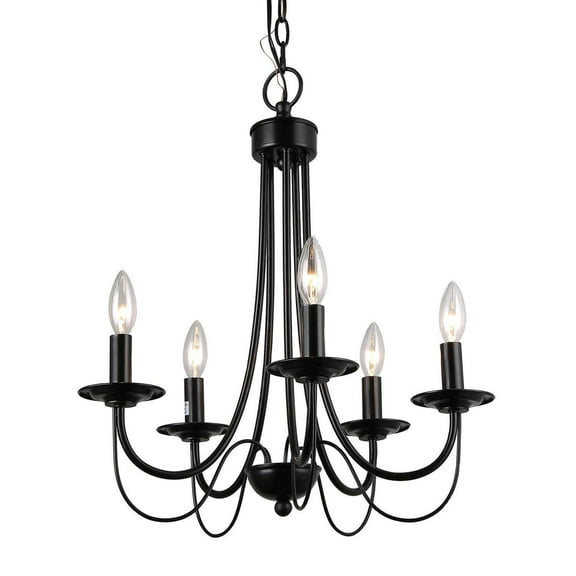 LNC 5-Light French Country Matte Black Chandelier for Kitchen or Dining Room