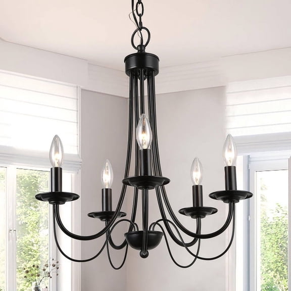 LNC 5-Light French Country Chandelier Kitchen Island Light,Matte Black