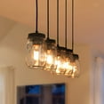 thumbnail image 1 of LNC 5-Light Mason Jar Linear Chandelier with Brown Wood and Black Frame, 1 of 13