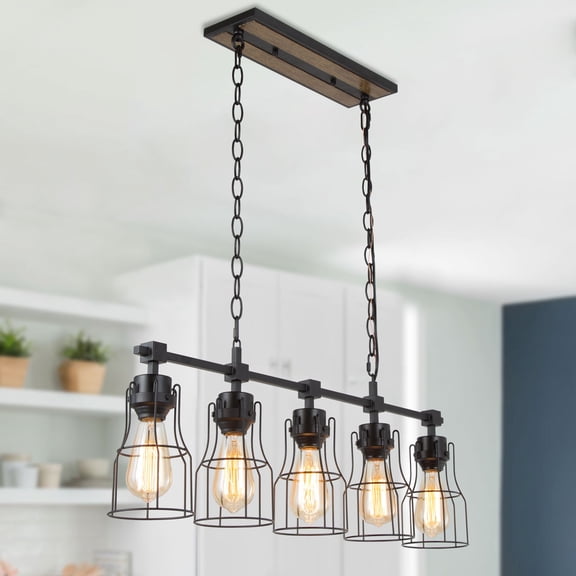 LNC 5-Light Modern Chandelier with Black Wire Cage Kitchen Island Light