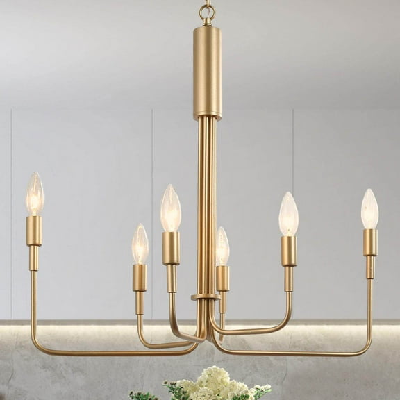 LNC 6-Light Matte Gold Candle Chandelier, Modern Adjustable Pendant for Dining Room