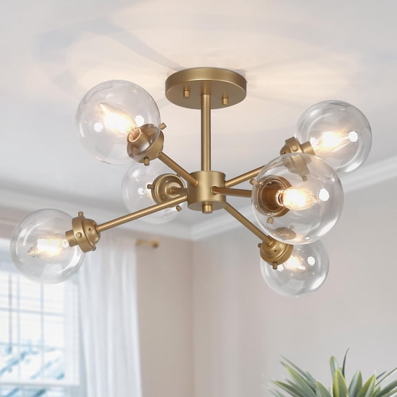 LNC 6-Light Matte Gold and Clear Glass Flush Mount, Bubble Modern Farmhouse Style