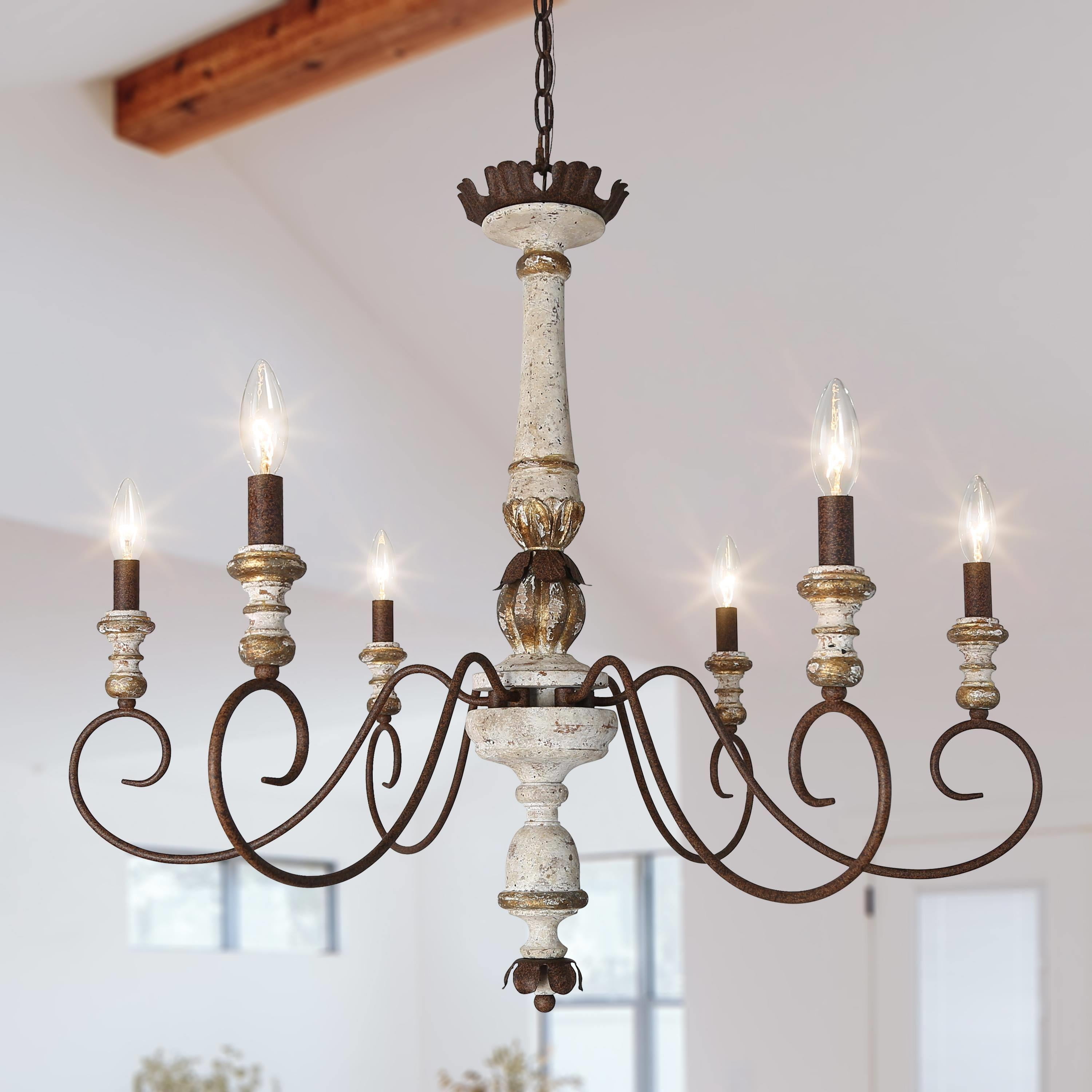 Rustic French Country 6-Light Distressed Wood Chandelier