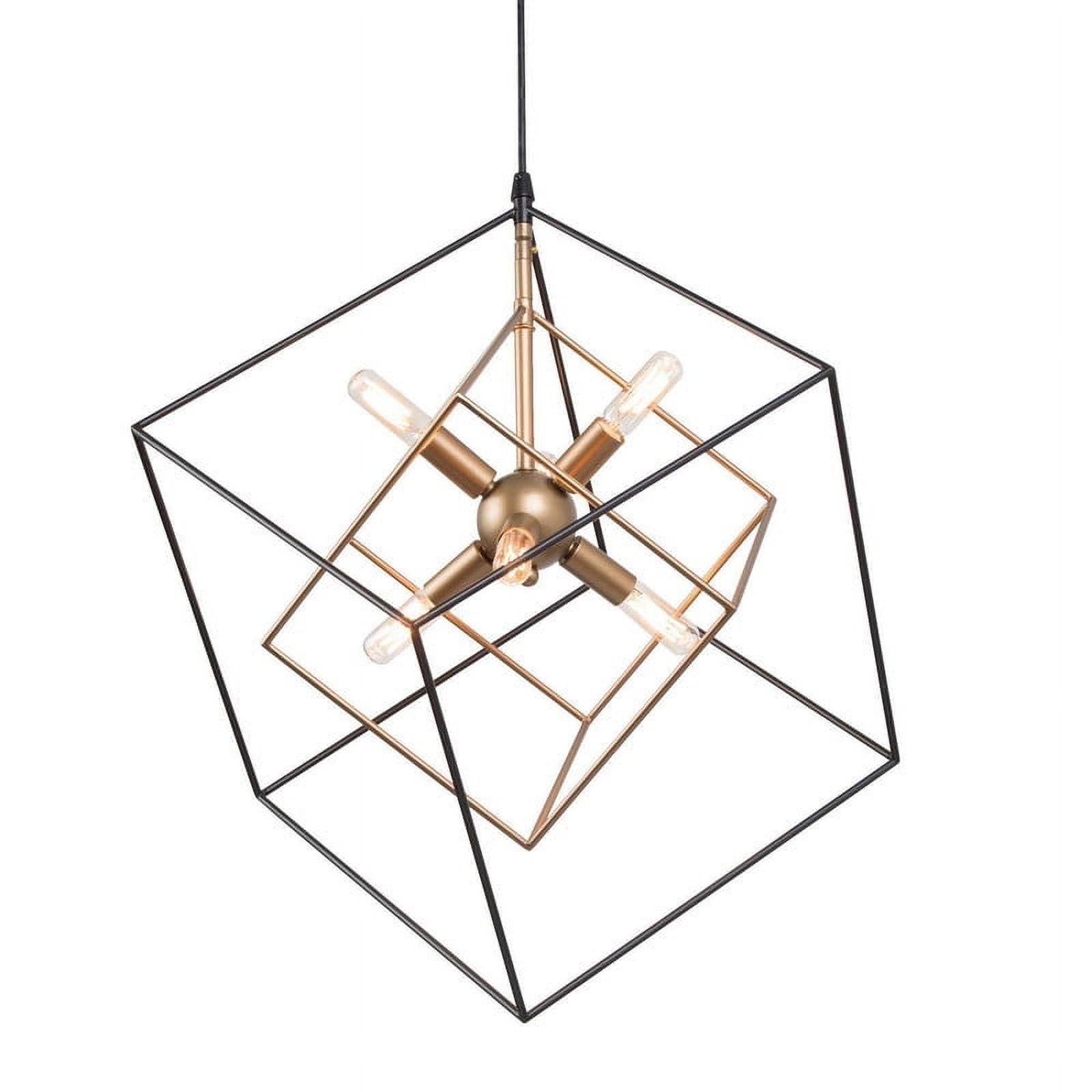 LNC 6-Light Matte Black and Gold Modern Cage LED Chandelier, for Kitchen Island