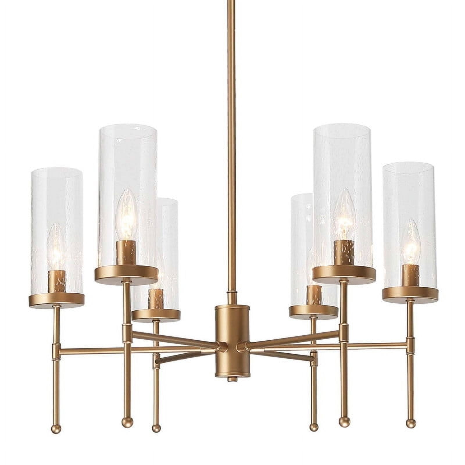 LNC 6-Light Matte Gold Cylinder Chandelier with Seeded Glass for Kitchen Island