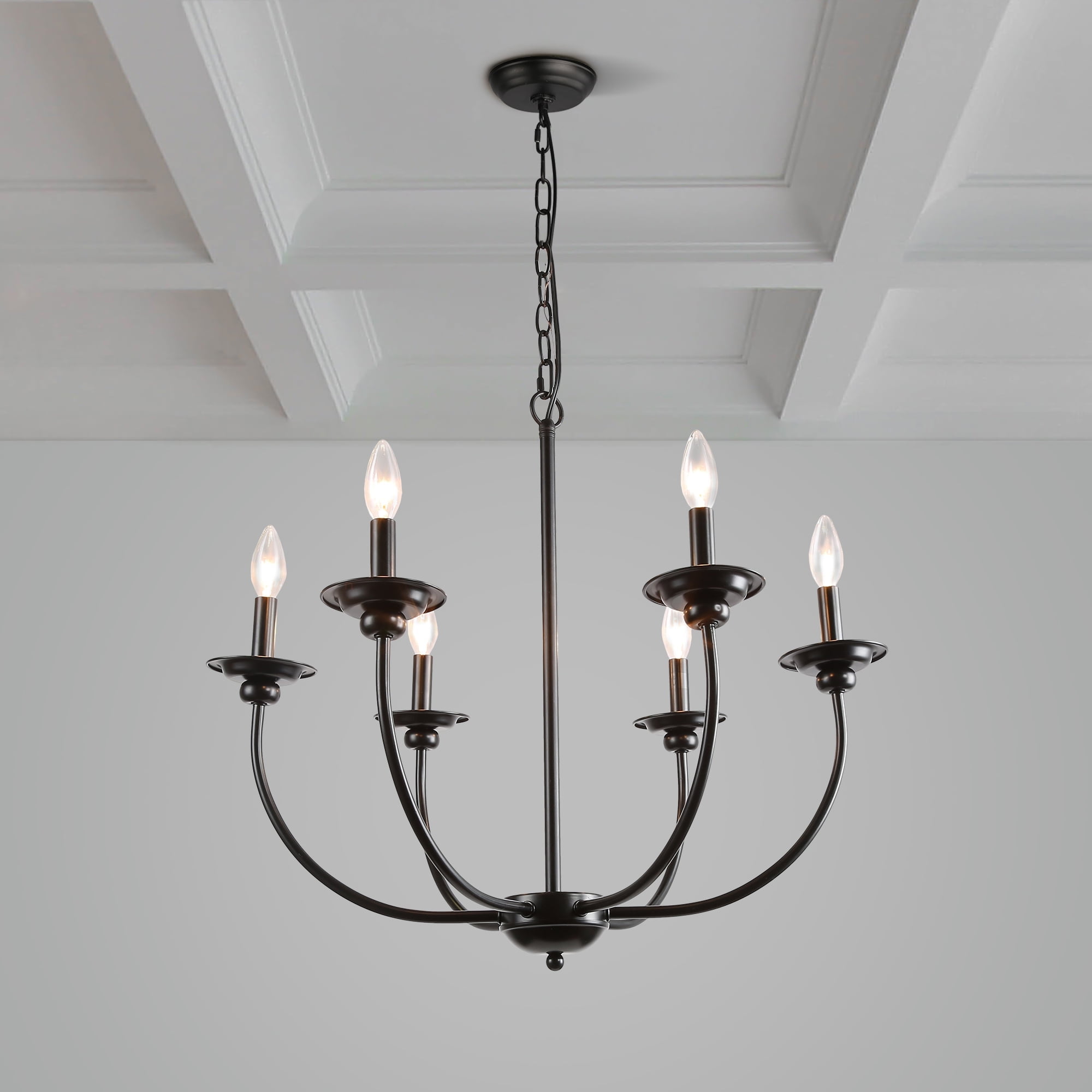 Matte Black Wrought Iron 6-Arm Adjustable Chandelier