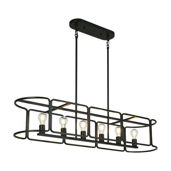 LNC 6-Light Oversize Kitchen Pendant Light, Black Metal Frame with Open Design