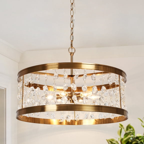 LNC 6 -Light Polished Copper Crystal Clear glass Metal Mixed material Chandelier
