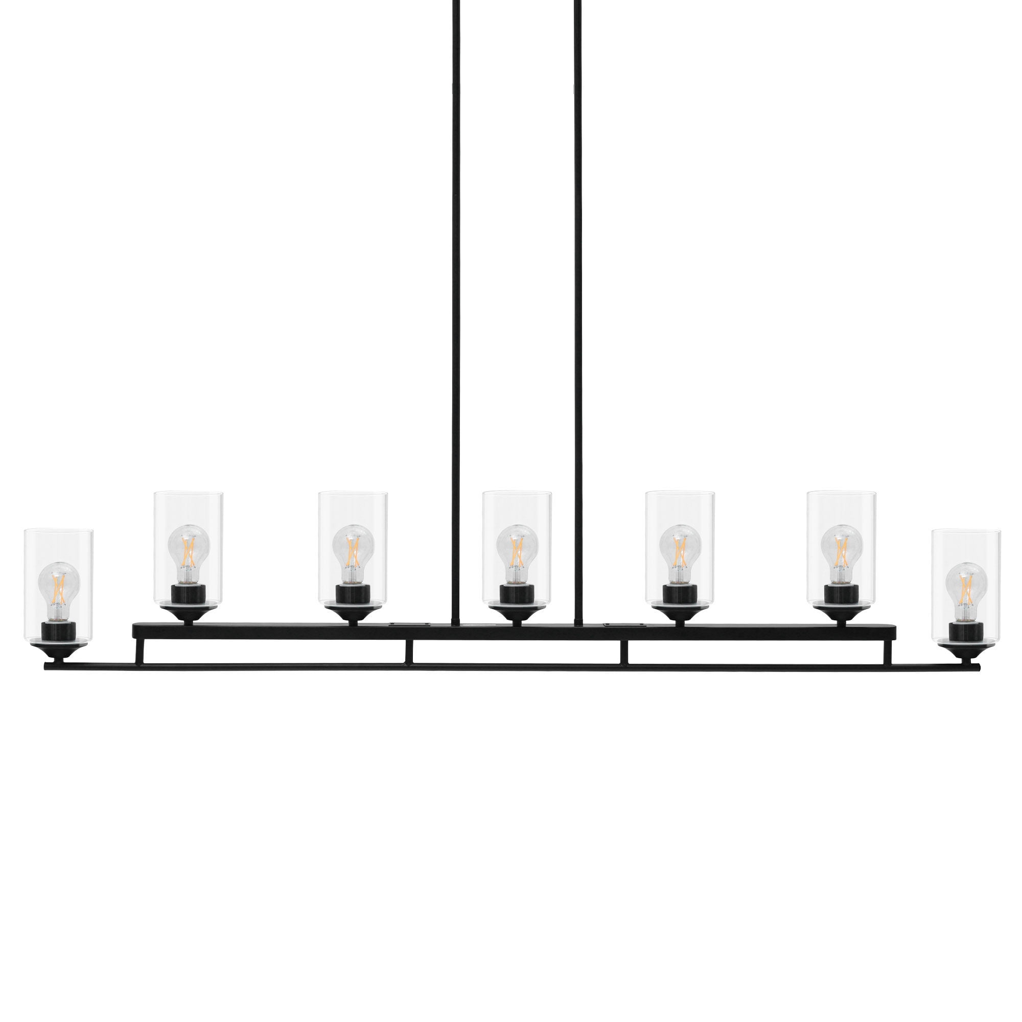 LNC 7-Light Matte Black Modern Linear Pendant with Clear Glass, Large Kitchen Island