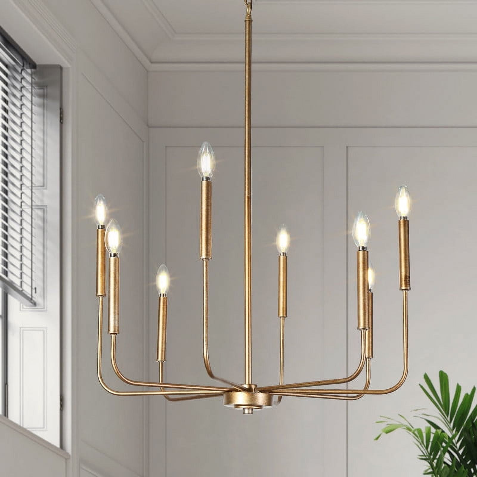 LNC 8-Light Antique Gold Modern Linear Dining Room Chandelier,26.8"D x 26.8"W x 35.4"H