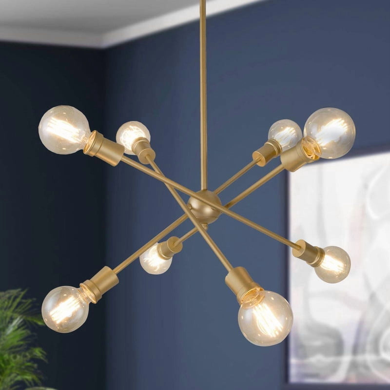 LNC 8-Light Modern Gold Sputnik Chandelier with Adjustable Rods for Living Room or Dining Room