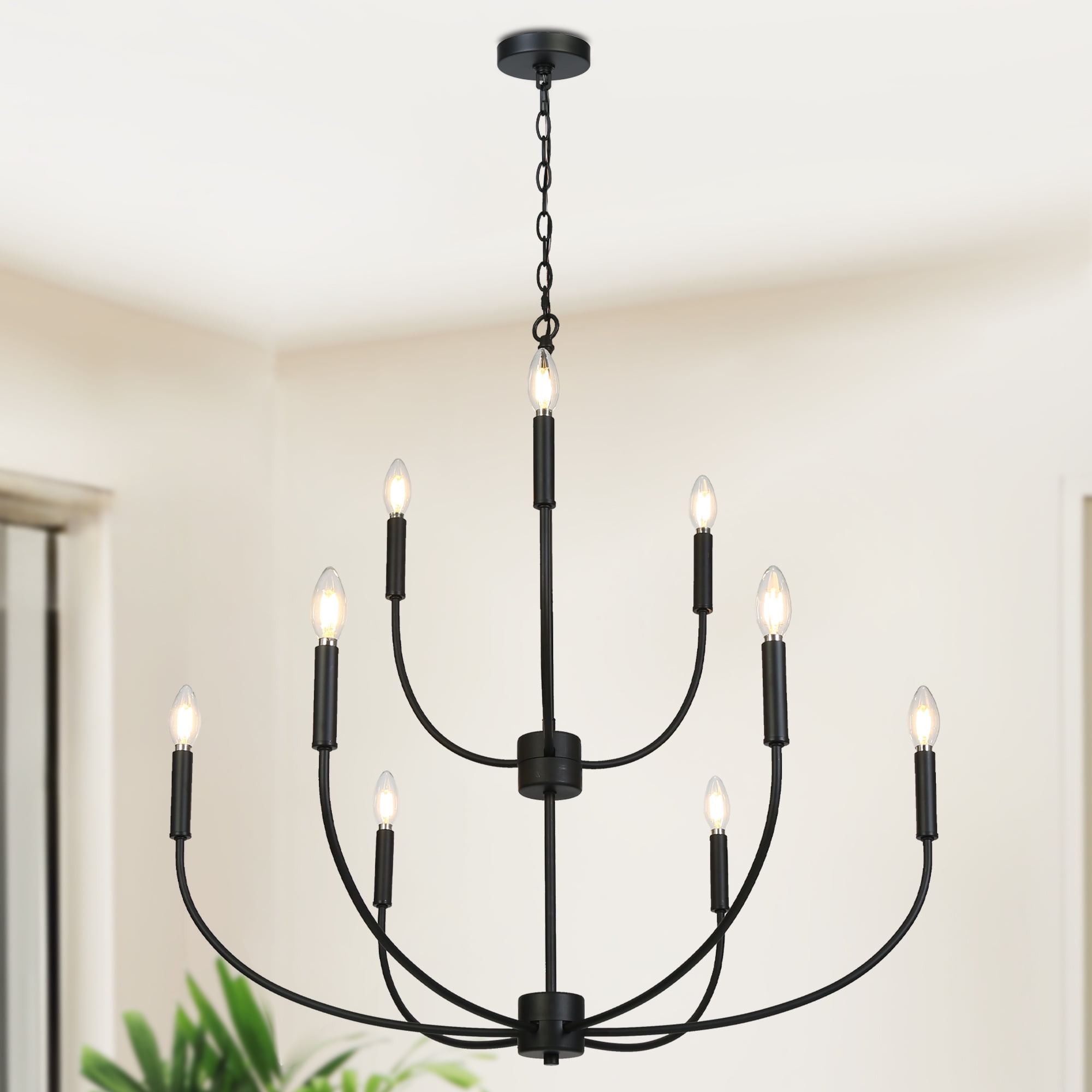 Elegant Black 9-Light 2-Tier Candle Chandelier