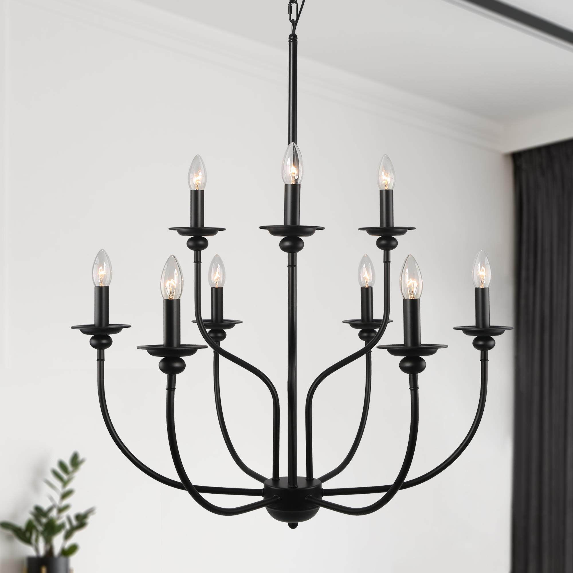 Elegant Black 9-Light 2-Tier Candle Chandelier