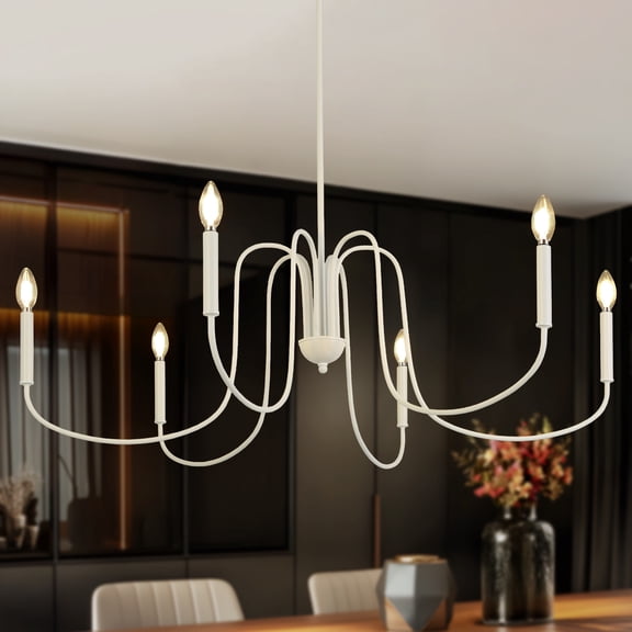 LNC Ampiuo 6 -Light Matte White Bare bulb Iron Chandelier