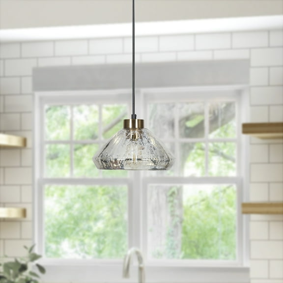 LNC Gold & Black Modern Pendant Light with Mercury Glass Shade, Adjustable, E26 Base