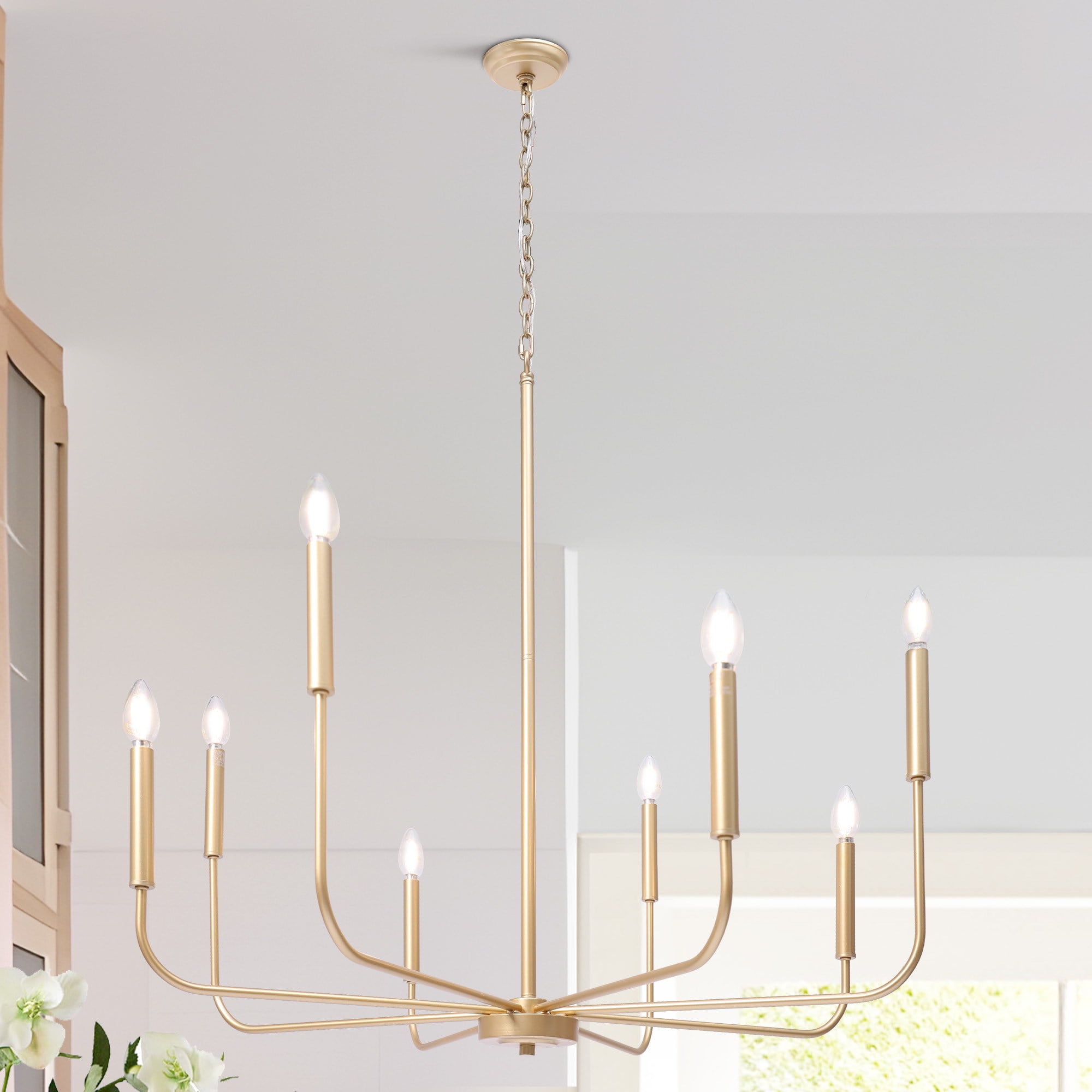 LNC Modern 8-Light Gold Chandelier withslim Arms, 32-Inch Largestatement Light for Dining Room