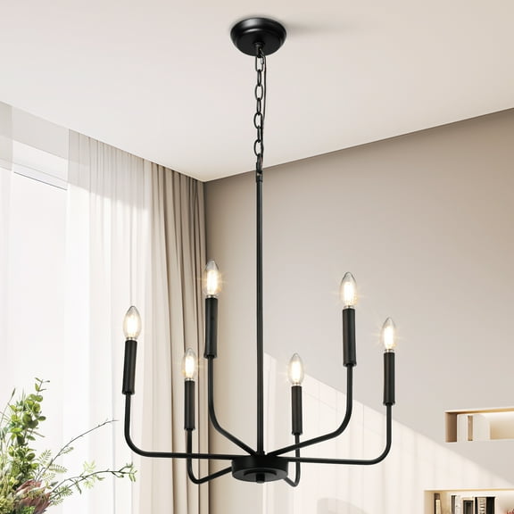 LNC Askrlessi 6-Light Matte Black Modern/Contemporary Led Bare Bulb Chandelier