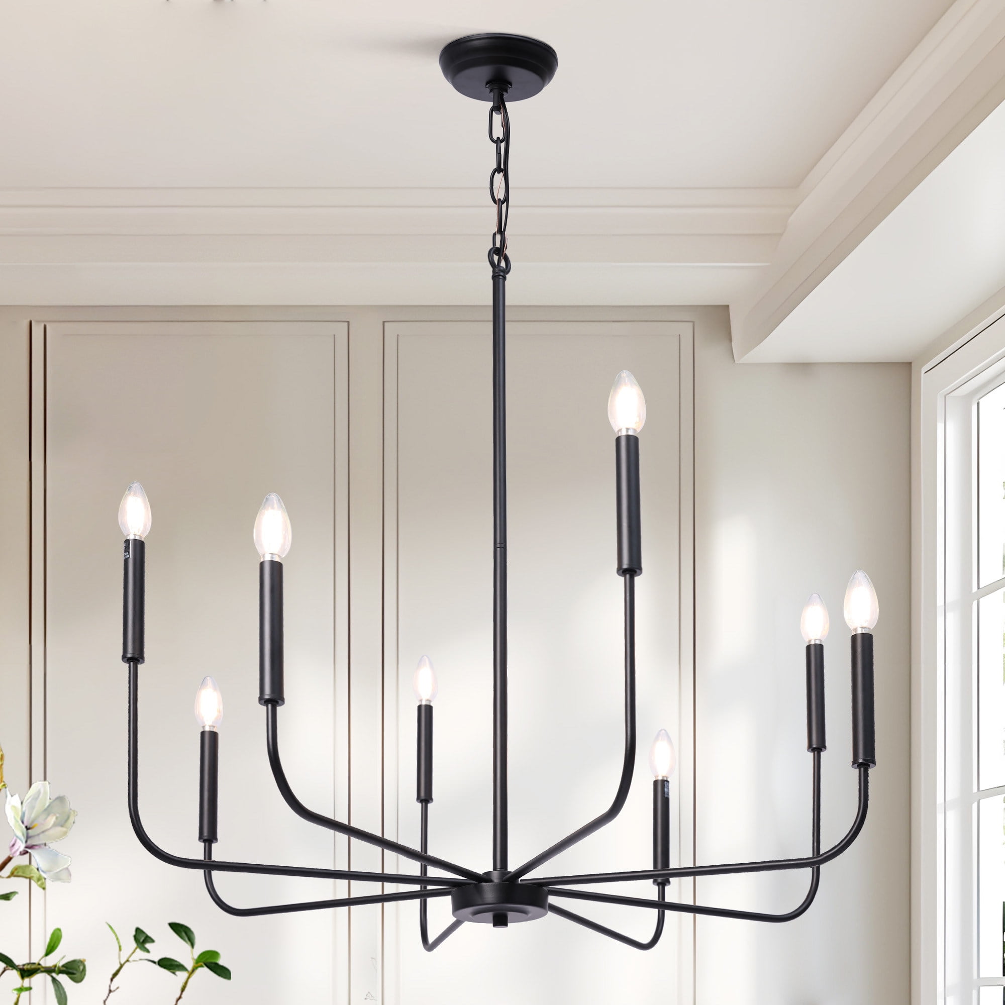 LNC Askrlessi 8-Light Matte Black Modern/Contemporary Led Chandelier