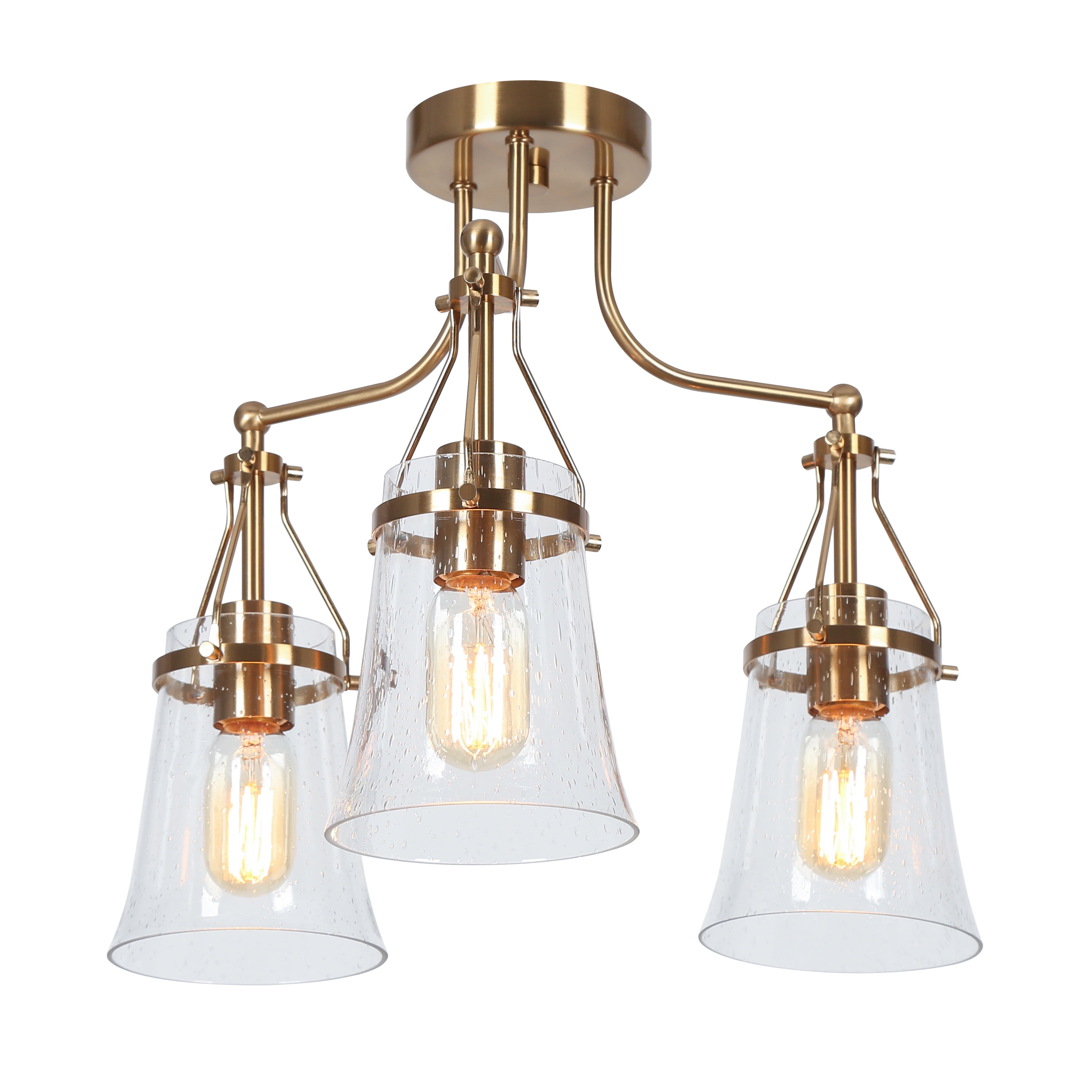 LNC Auisre 3-Light 18.9-in Polished Gold LED Semi Flush Mount Light