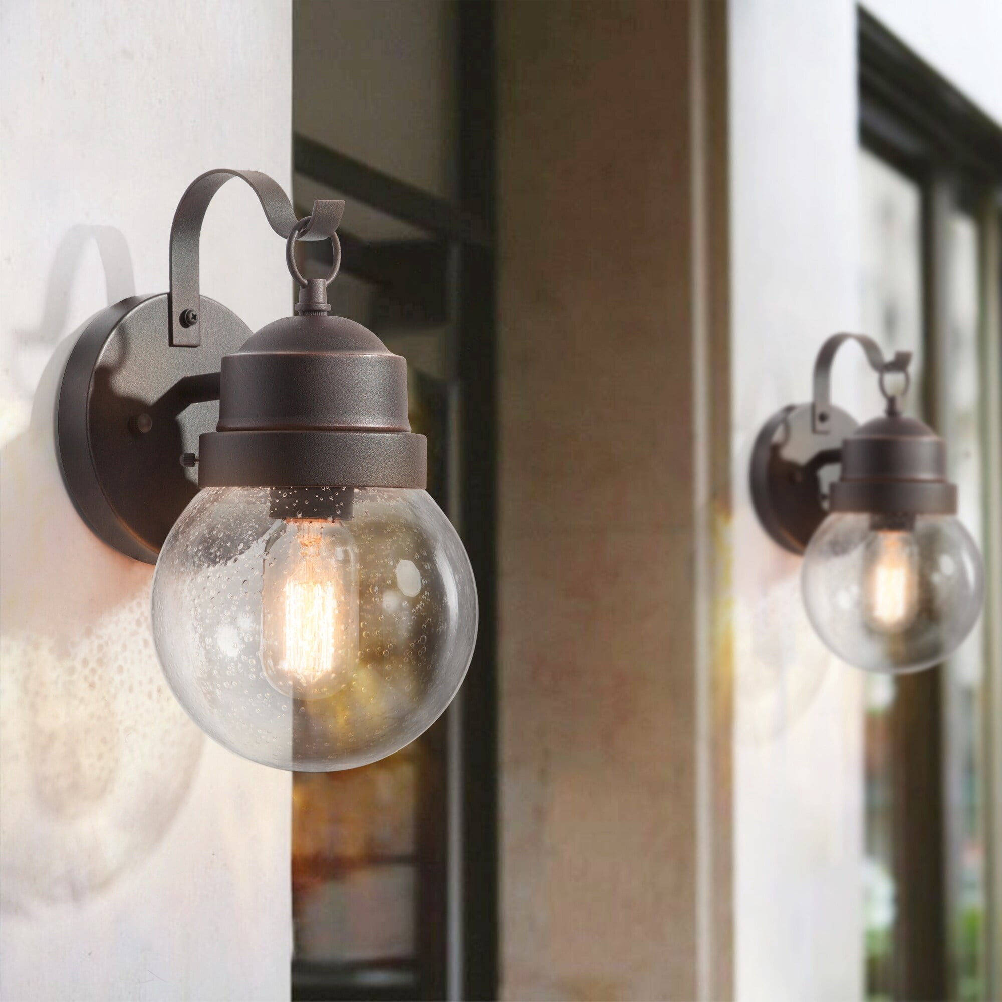 LNC Baley 2-Pack 1-Light Glass Outdoor Wall Sconce Globe Patio Lantern ...