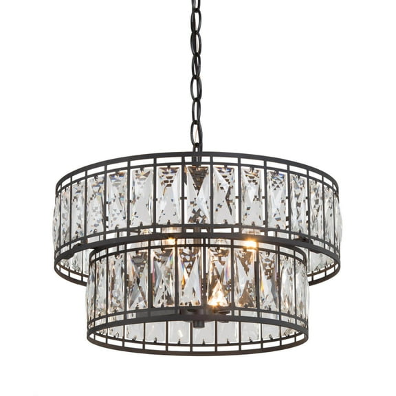 LNC 4-Light Two-Tier Crystal Round Modern Chandelier for Living or Dining Room