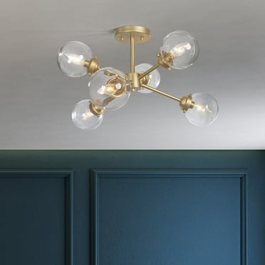 LNC Bela Modern Gold 6-Light Semi-Flush Mount Sputnik Ceiling Lights - D25"x H13" Light Gold