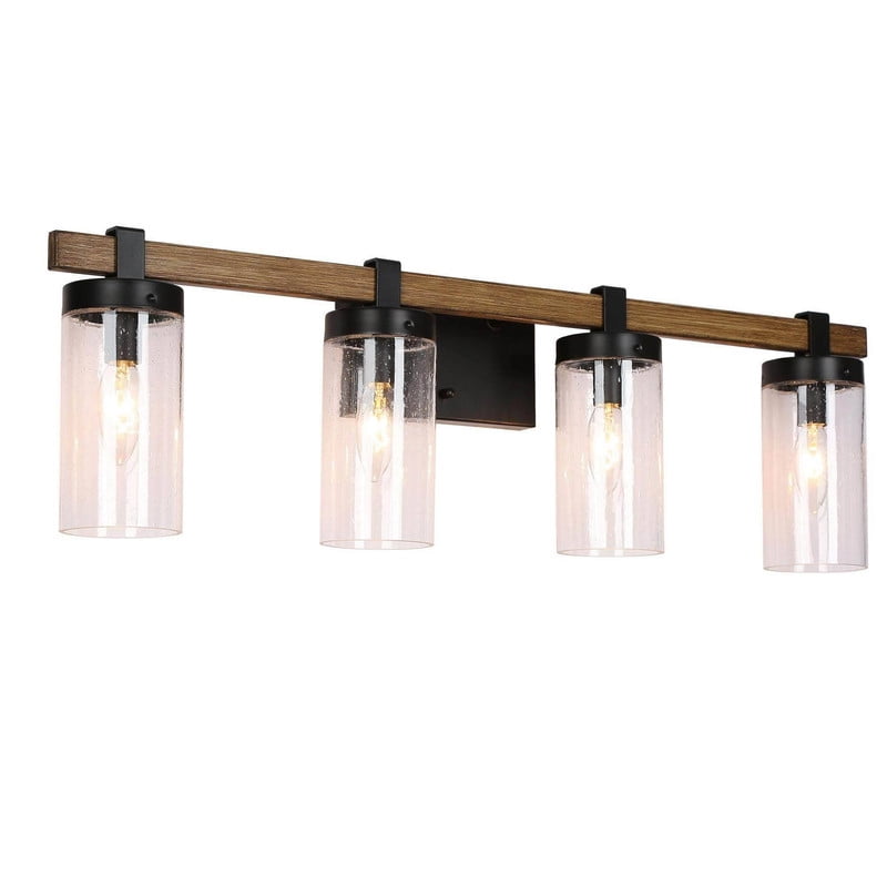 LNC 4-Light Modern Farmhouse Black Farmhouse Vanity Light, with Cylinder Glass Shade