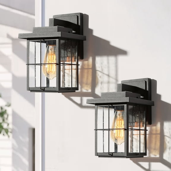 LNC Black Transitional Outdoor Wall Sconce(2 Pack),LED Exterior Wall Light with Seeded Glass