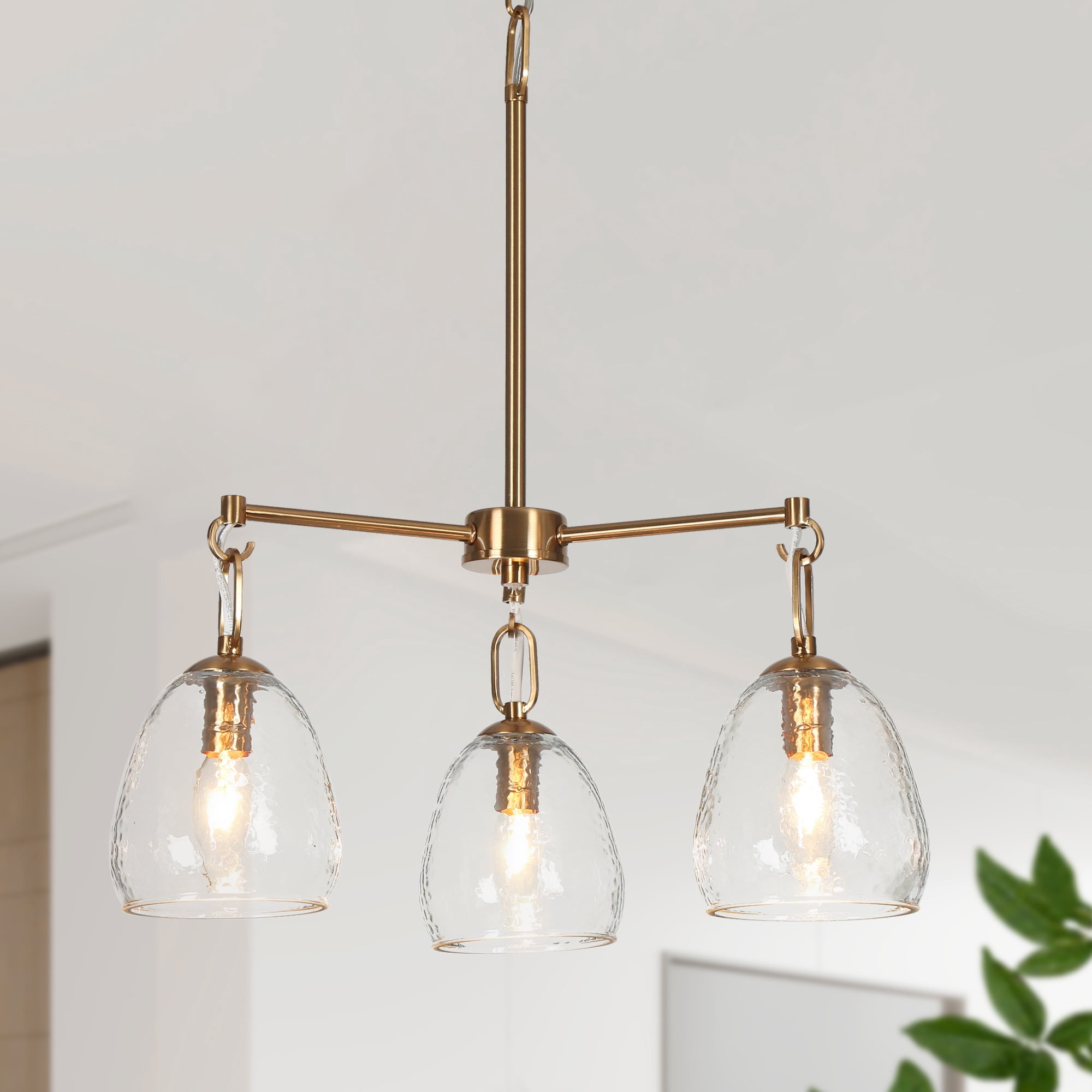 LNC Blobfish 3 -Light Polished Gold Textured glass Metal Chandelier