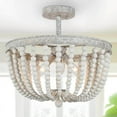 thumbnail image 1 of LNC Boho Wood Bead Semi Flush Mount Ceiling Light, 3-Light 16" Fixture in White Grey, 1 of 9