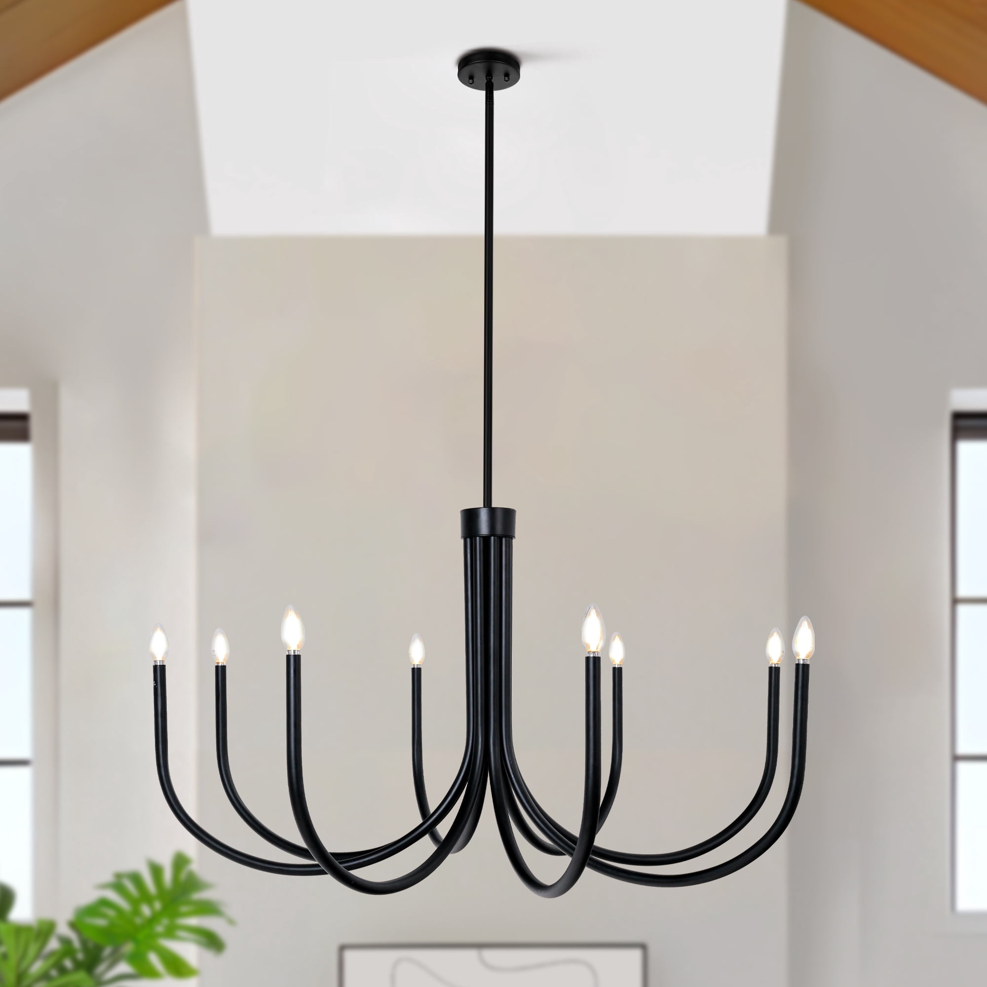 LNC Bohonicist 8 -Light Matte Black Bare bulb Metal Chandelier