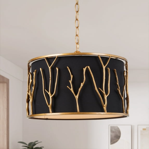 LNC Brass Chandelier 4 -light Modern Island Light with Black Drum Shade for Living Room