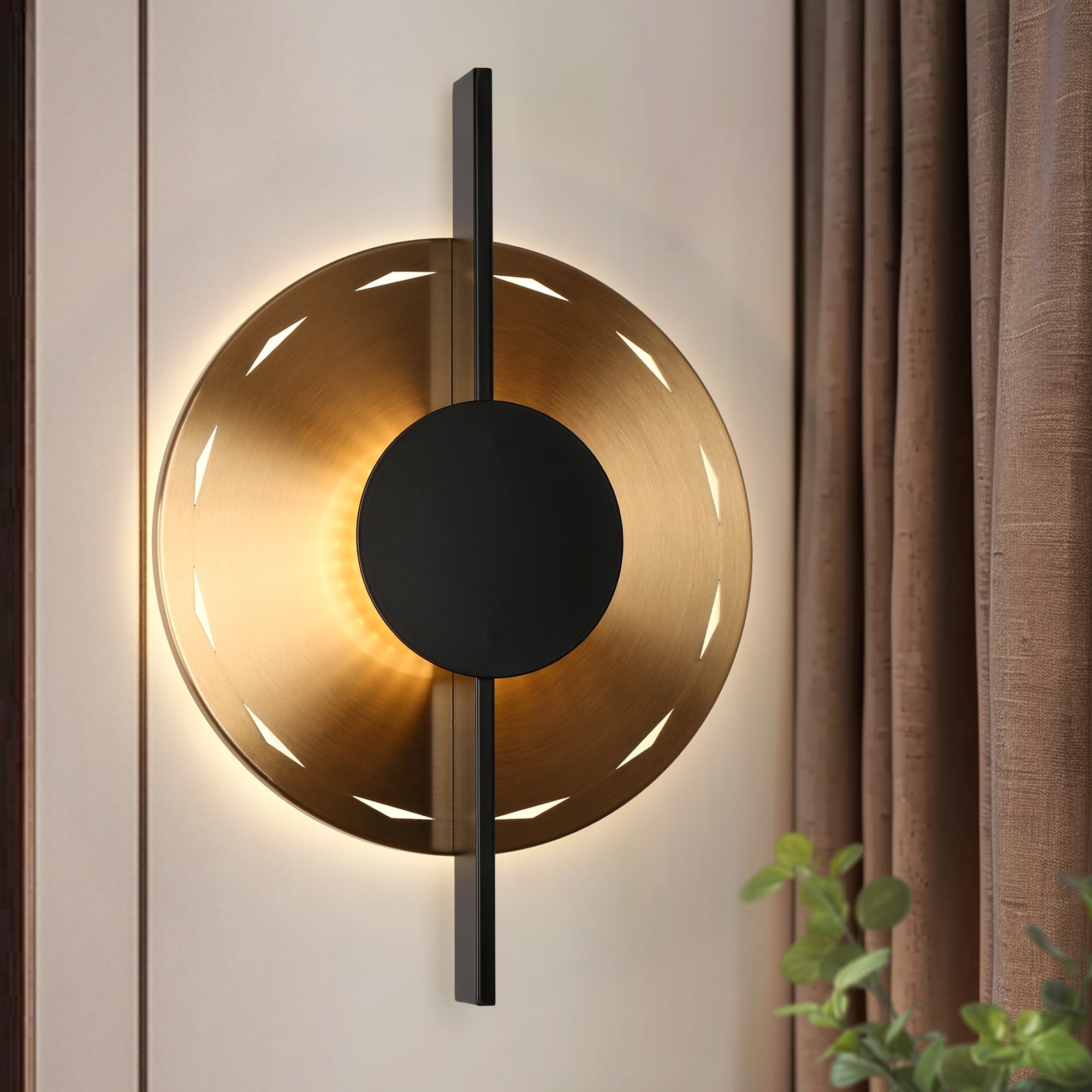 LNC Callitropsis 1-Lights 12.6" Modern Unique Integrated LED Round Wall Lights,Gold with Textured Glass
