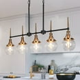 thumbnail image 1 of LNC Modern 5-Light Linear Chandelier with Clear Globe Glass Shades, Black and Brass Finish, 1 of 13