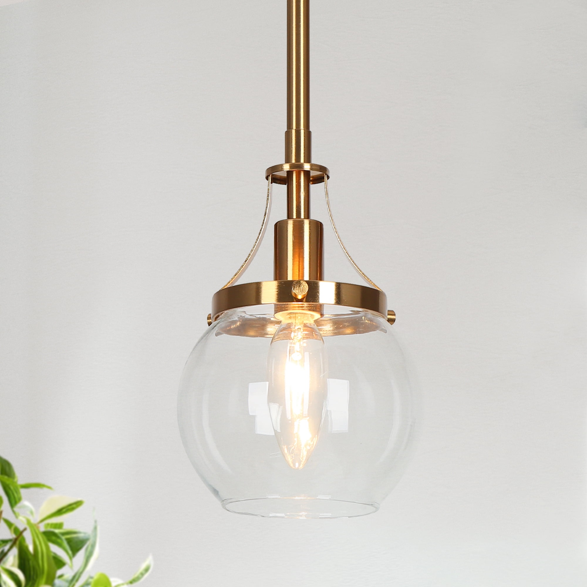 LNC Capensis Polished Gold Modern Clear Glass Globe LED Mini Hanging Pendant Light