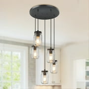 LNC Ceiling Light 5-Light Farmhouse Pendant Light,DIY Glass Mason Jar