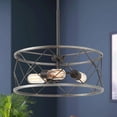thumbnail image 1 of LNC Charlotte 2-Light Industrial Drum Pendant with Brushed Silver and Matte Black Finish for Dining Room or Kitchen, 1 of 12