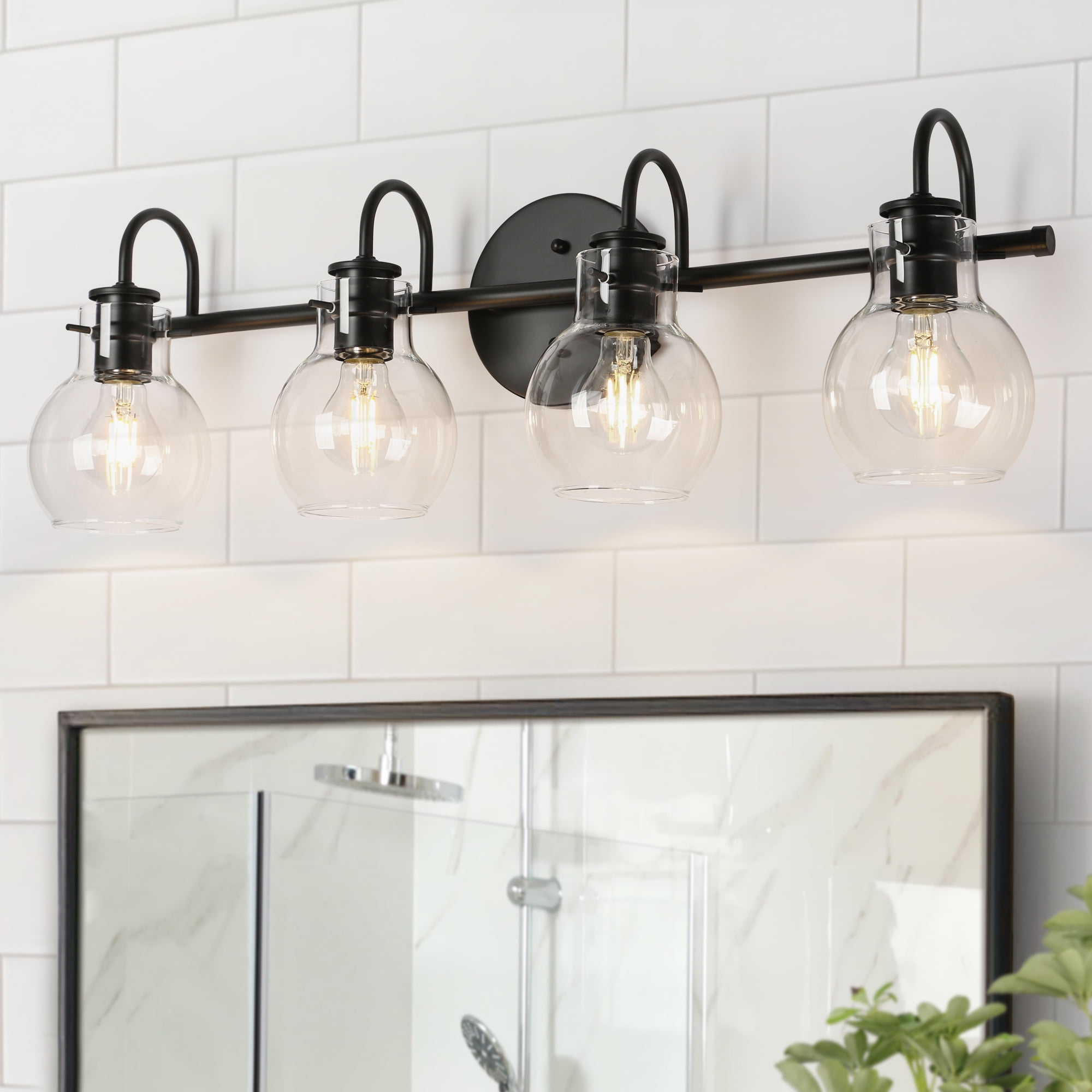 LNC Charm 28.5-in 4-Light Matte Black LED Modern/Contemporary Vanity Light