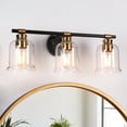 thumbnail image 1 of LNC Black & Gold 3-Light Bathroom Vanity Light with Clear Bell Glass Shades, Dimmable, 1 of 13